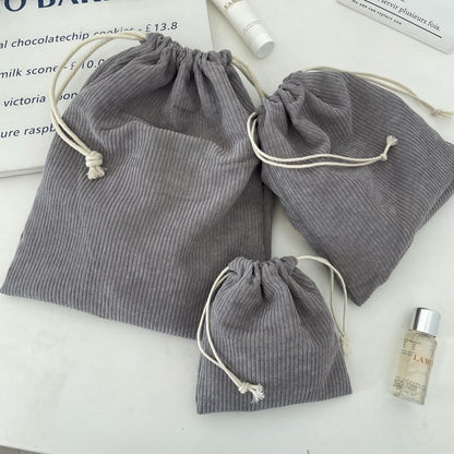 Plain Drawstring Corduroy Pouch / Set SpreePicky