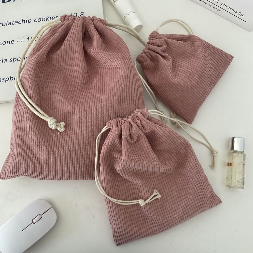 Plain Drawstring Corduroy Pouch / Set SpreePicky