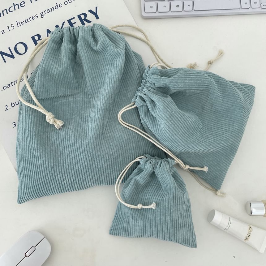 Plain Drawstring Corduroy Pouch / Set SpreePicky