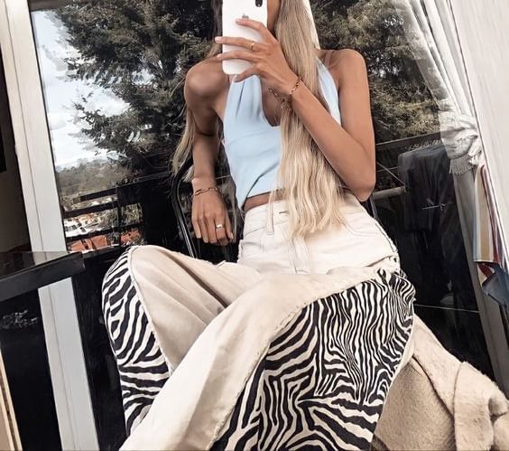 High Waist Animal Print Paneled Loose-Fit Wide-Leg Pants SpreePicky