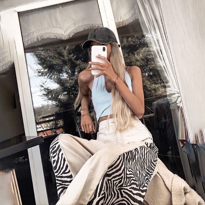 High Waist Animal Print Paneled Loose-Fit Wide-Leg Pants SpreePicky