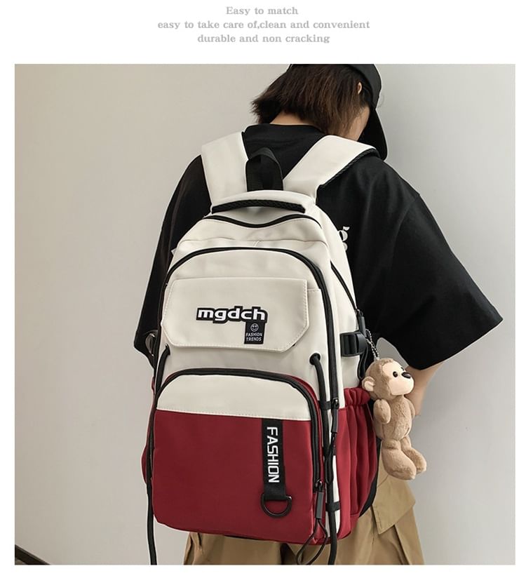 / Lettering Backpack Set Nylon Laptop Two Print Charm Bag Tone Tote FashionChic