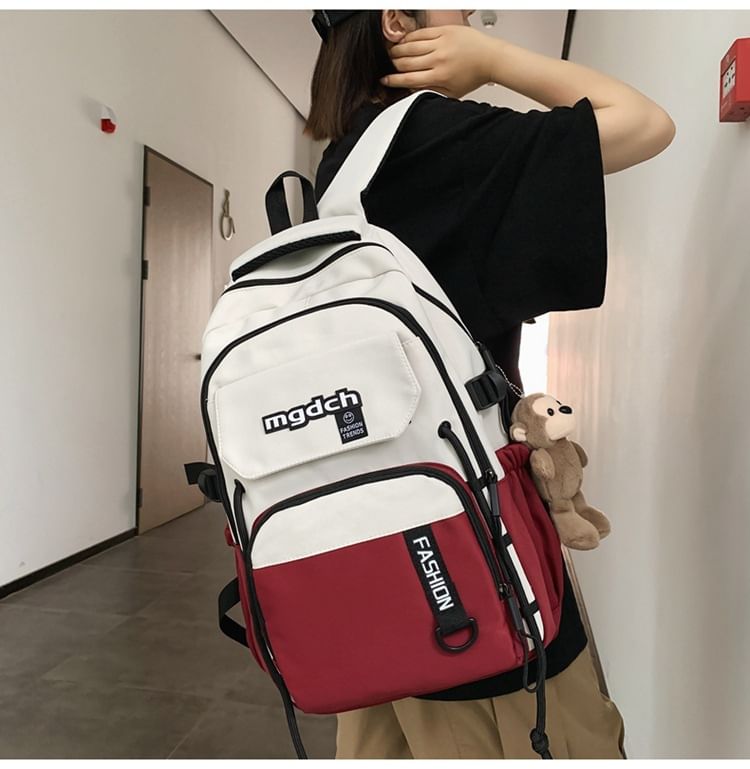 / Lettering Backpack Set Nylon Laptop Two Print Charm Bag Tone Tote FashionChic