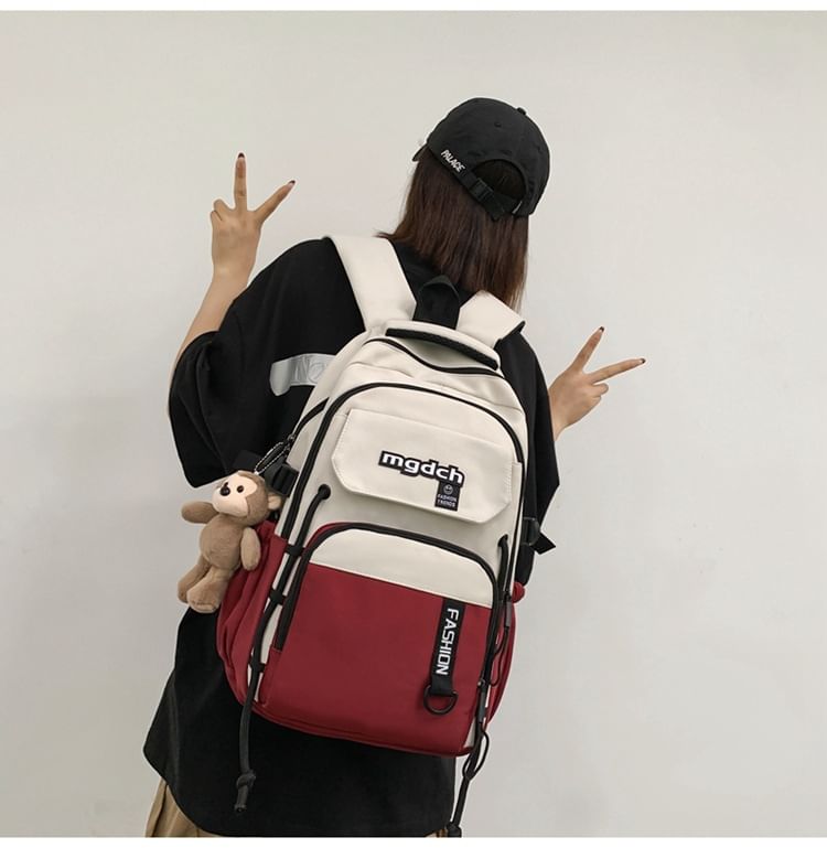 / Lettering Backpack Set Nylon Laptop Two Print Charm Bag Tone Tote FashionChic