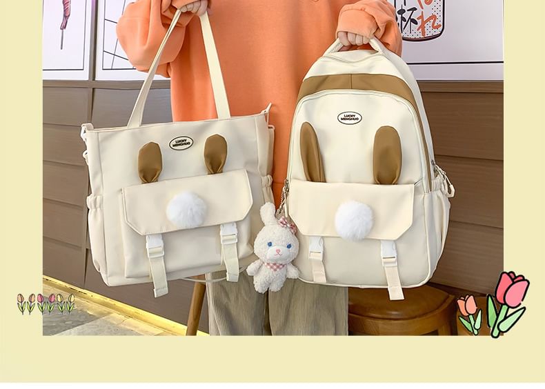 Rabbit Accent Buckled Nylon Backpack / Tote Bag SpreePicky