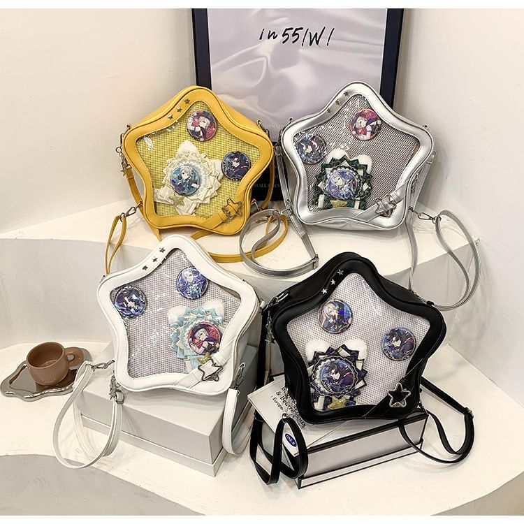 Star PVC Panel Faux Leather Crossbody Bag SpreePicky