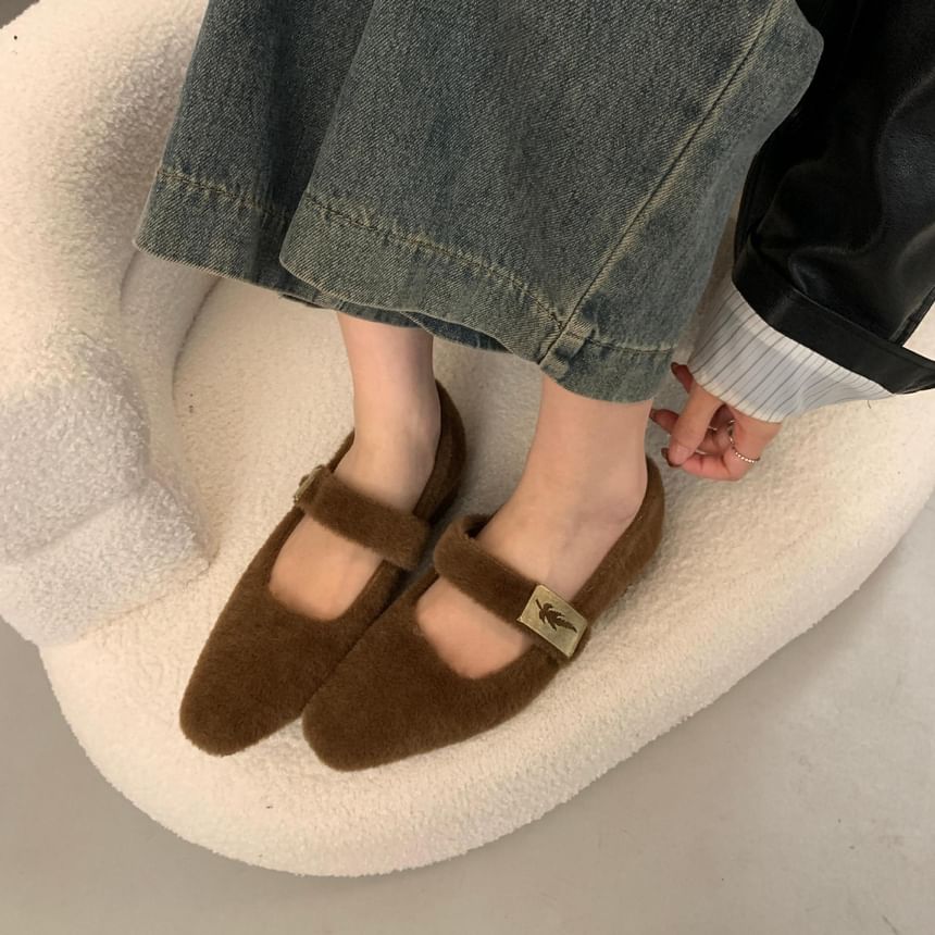 Plain Fleece Chunky Heel Mary Jane Shoes SpreePicky