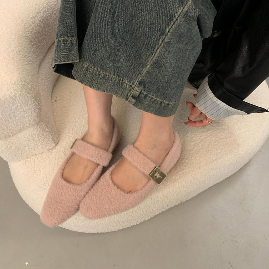 Plain Fleece Chunky Heel Mary Jane Shoes SpreePicky