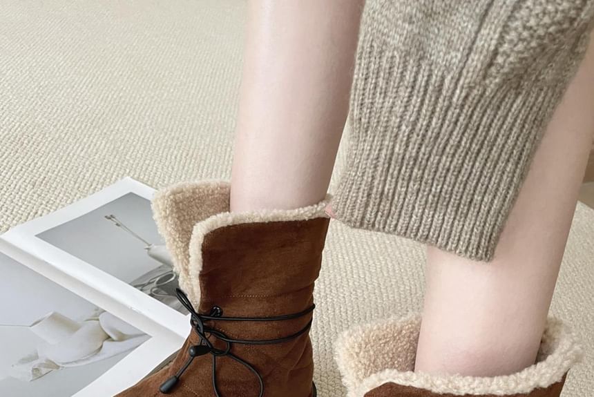 Lace-Up Fleece-Lined Short Snow Boots SpreePicky