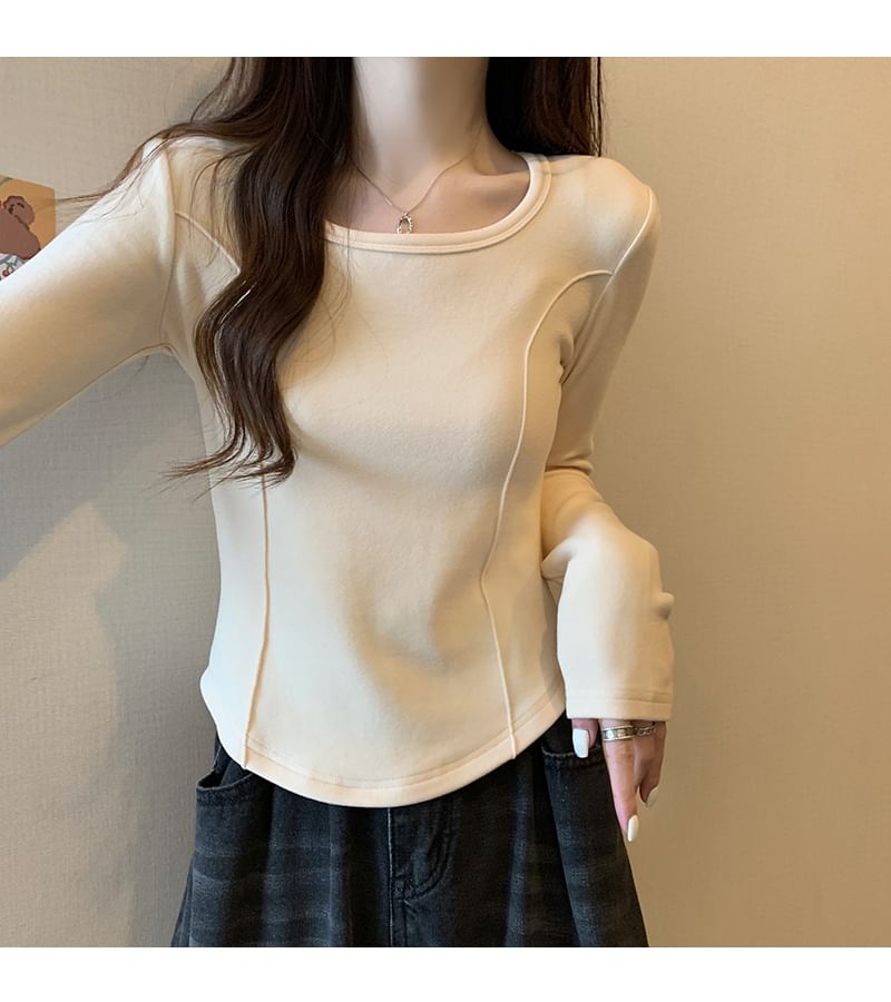 Long-Sleeve Square Neck Plain T-Shirt SpreePicky