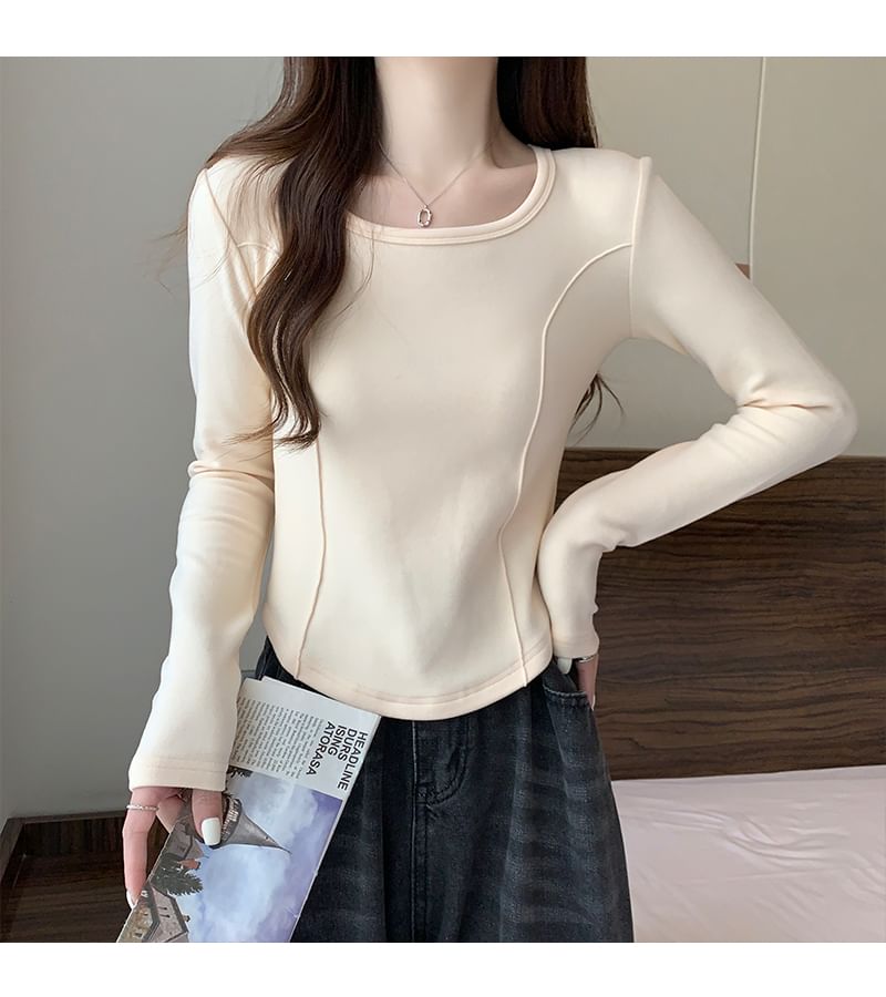 Long-Sleeve Square Neck Plain T-Shirt SpreePicky