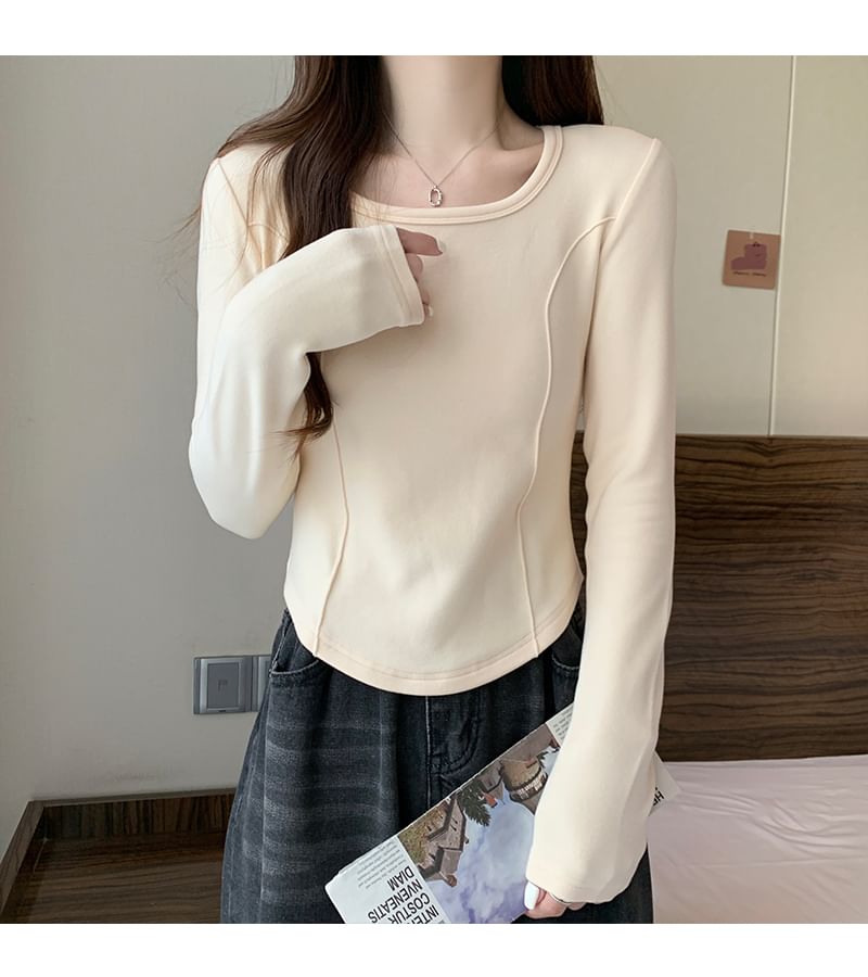 Long-Sleeve Square Neck Plain T-Shirt SpreePicky