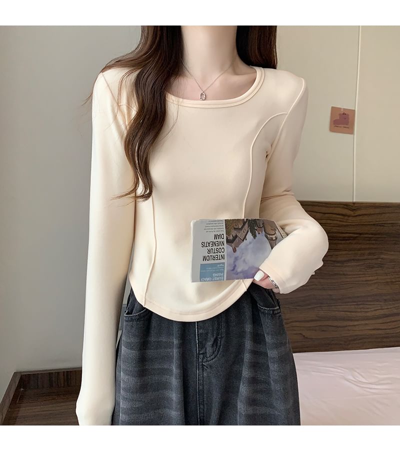 Long-Sleeve Square Neck Plain T-Shirt SpreePicky