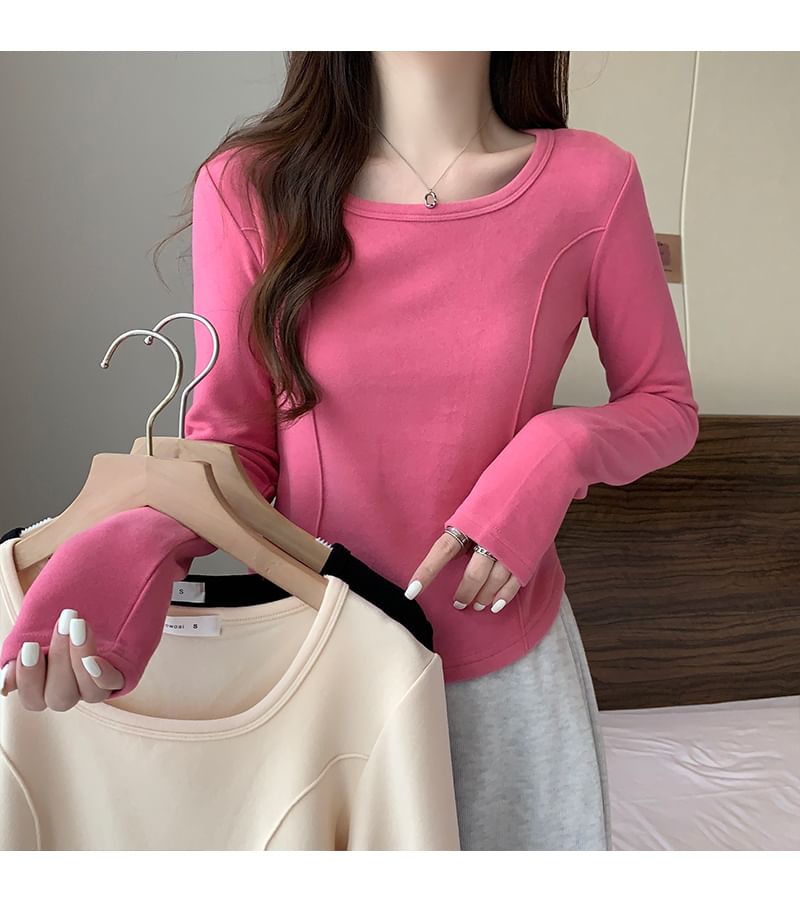 Long-Sleeve Square Neck Plain T-Shirt SpreePicky