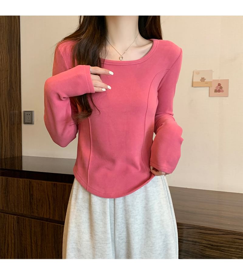 Long-Sleeve Square Neck Plain T-Shirt SpreePicky