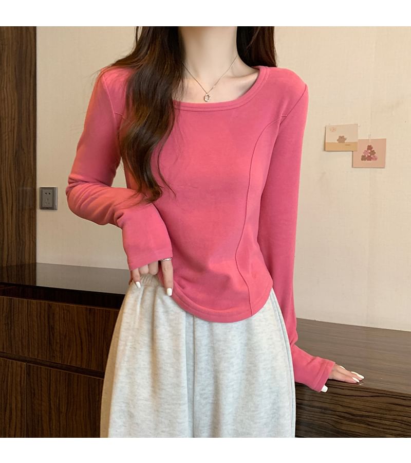 Long-Sleeve Square Neck Plain T-Shirt SpreePicky