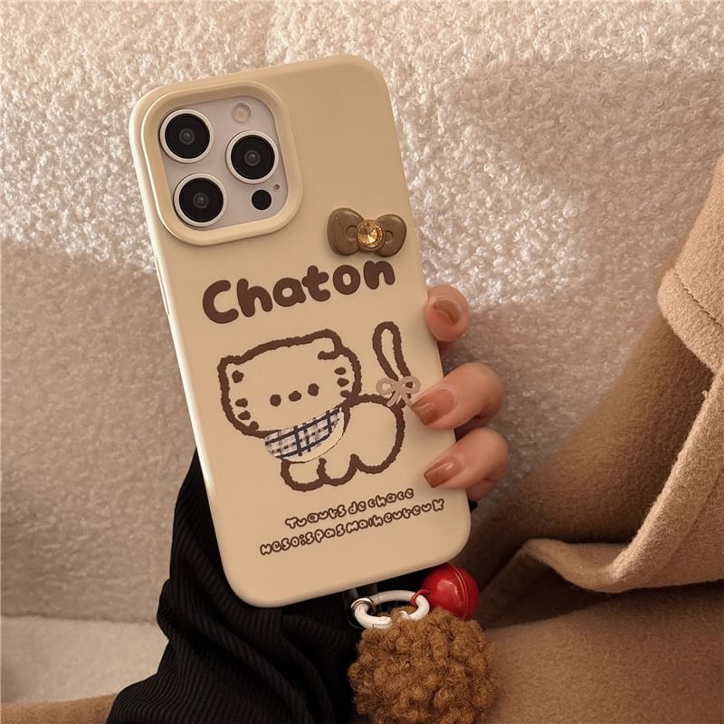 Cat Phone Case / Pom Pom Bell Charm / Set - iPhone 16 Pro Max / 16 Pro / 16 Plus / 16 / 15 Pro Max / 15 Pro / 15 Plus / 15 / 14 Pro Max / 14 Pro / 14 Plus / 14 / 13 Pro Max / 13 Pro / 13 SpreePicky