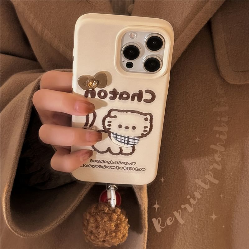 Cat Phone Case / Pom Pom Bell Charm / Set - iPhone 16 Pro Max / 16 Pro / 16 Plus / 16 / 15 Pro Max / 15 Pro / 15 Plus / 15 / 14 Pro Max / 14 Pro / 14 Plus / 14 / 13 Pro Max / 13 Pro / 13 SpreePicky