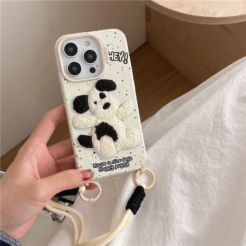 Dog Embroidered Phone Case / Strap / Set - iPhone 16 Pro Max / 16 Pro / 16 Plus / 16 / 15 Pro Max / 15 Pro / 15 Plus / 15 / 14 Pro Max / 14 Pro / 14 Plus / 14 / 13 Pro Max / 13 Pro / 13 SpreePicky