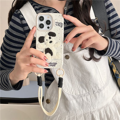 Dog Embroidered Phone Case / Strap / Set - iPhone 16 Pro Max / 16 Pro / 16 Plus / 16 / 15 Pro Max / 15 Pro / 15 Plus / 15 / 14 Pro Max / 14 Pro / 14 Plus / 14 / 13 Pro Max / 13 Pro / 13 SpreePicky