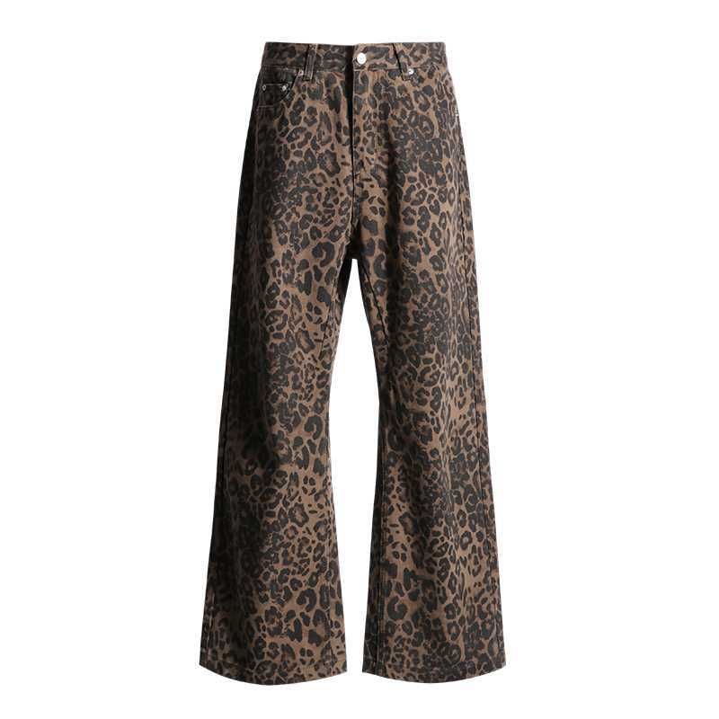 Low Rise Leopard Print Straight-Fit Wide-Leg Pants SpreePicky