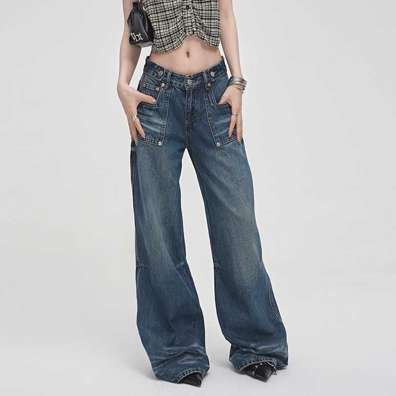 Low Rise Washed Straight-Fit Wide-Leg Jeans SpreePicky