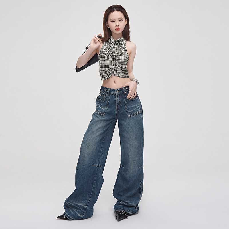 Low Rise Washed Straight-Fit Wide-Leg Jeans SpreePicky