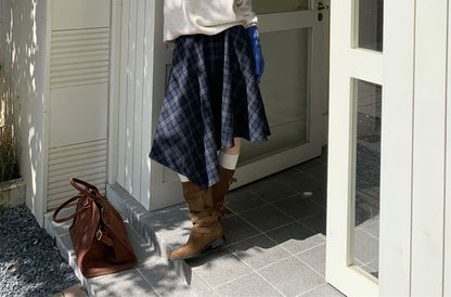 High Waist Plaid Asymmetrical A-Line Skirt SpreePicky