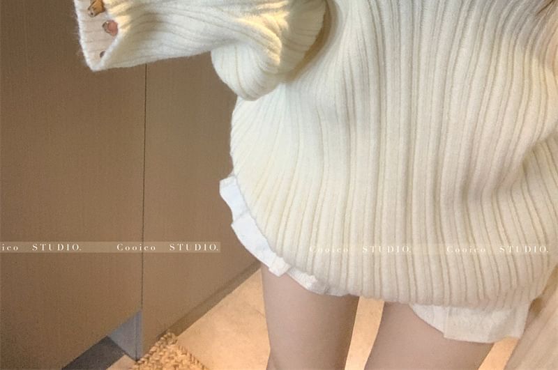 Off-Shoulder Plain Oversized Sweater SpreePicky