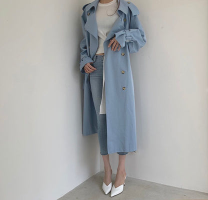 Collared Plain Back Slit Midi Double Breasted Trench Coat SpreePicky