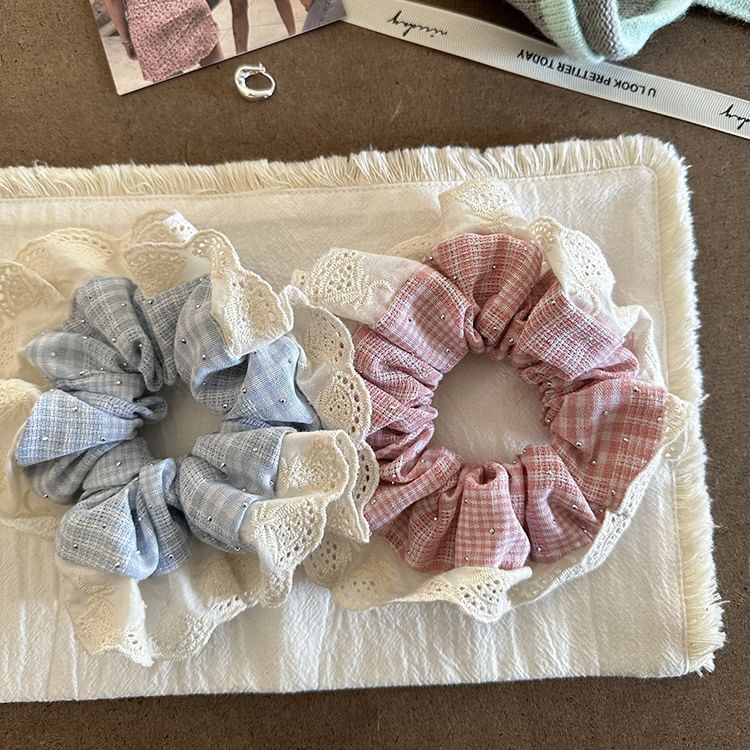 Lace-Trim Plaid Scrunchie SpreePicky