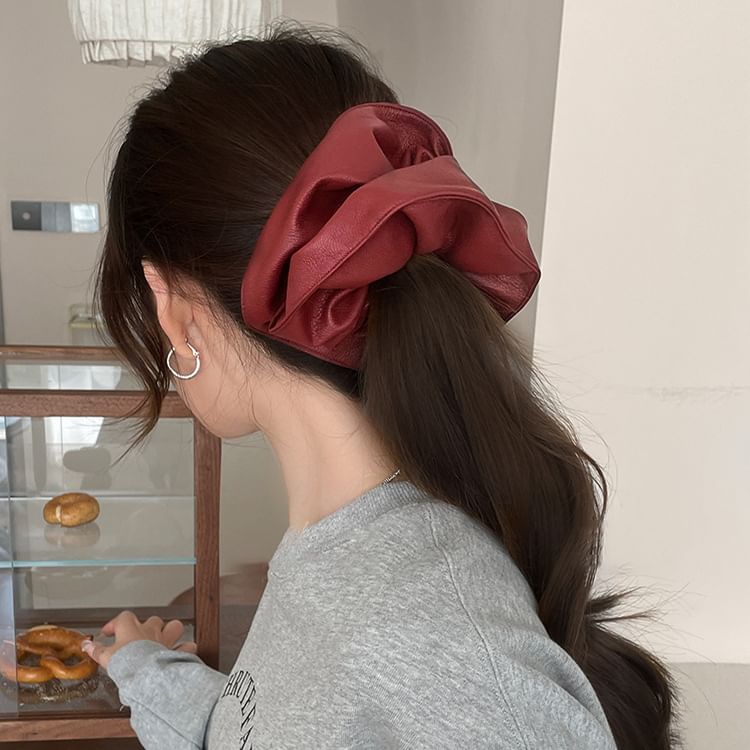 Faux Leather Plain Scrunchie SpreePicky