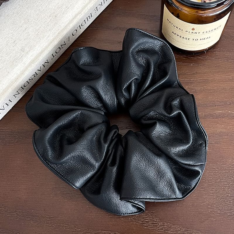 Faux Leather Plain Scrunchie SpreePicky