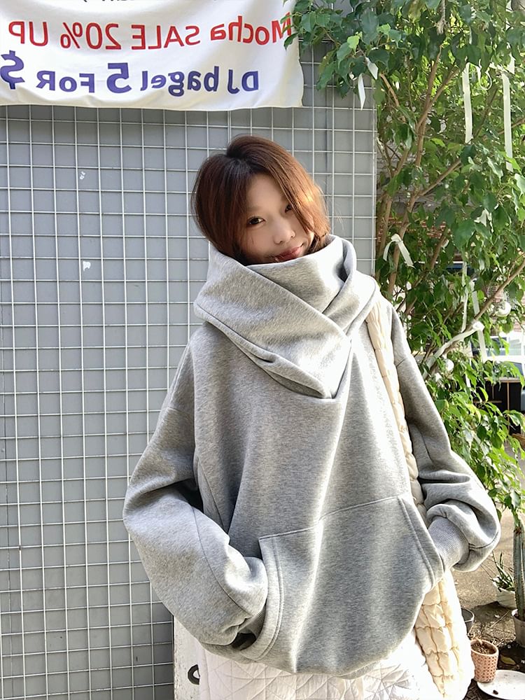 Turtleneck Mock Two-Piece Plain Hoodie SpreePicky