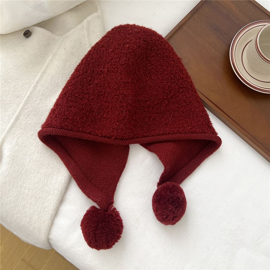 Plain Applique Pom Pom Knit Bonnet Hat SpreePicky