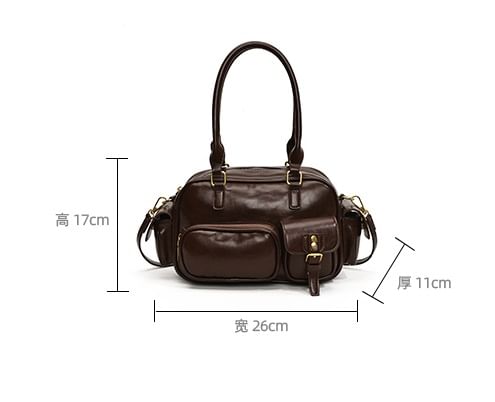 Multi-Pocket Faux Leather Tote Bag SpreePicky