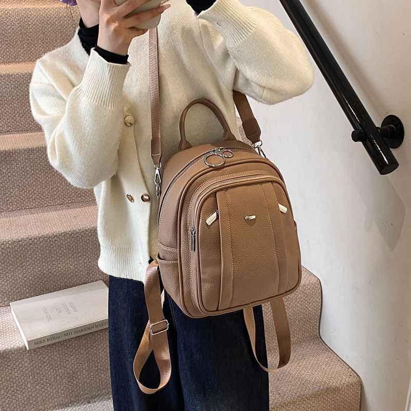 Multi-Pocket Faux Leather Backpack SpreePicky