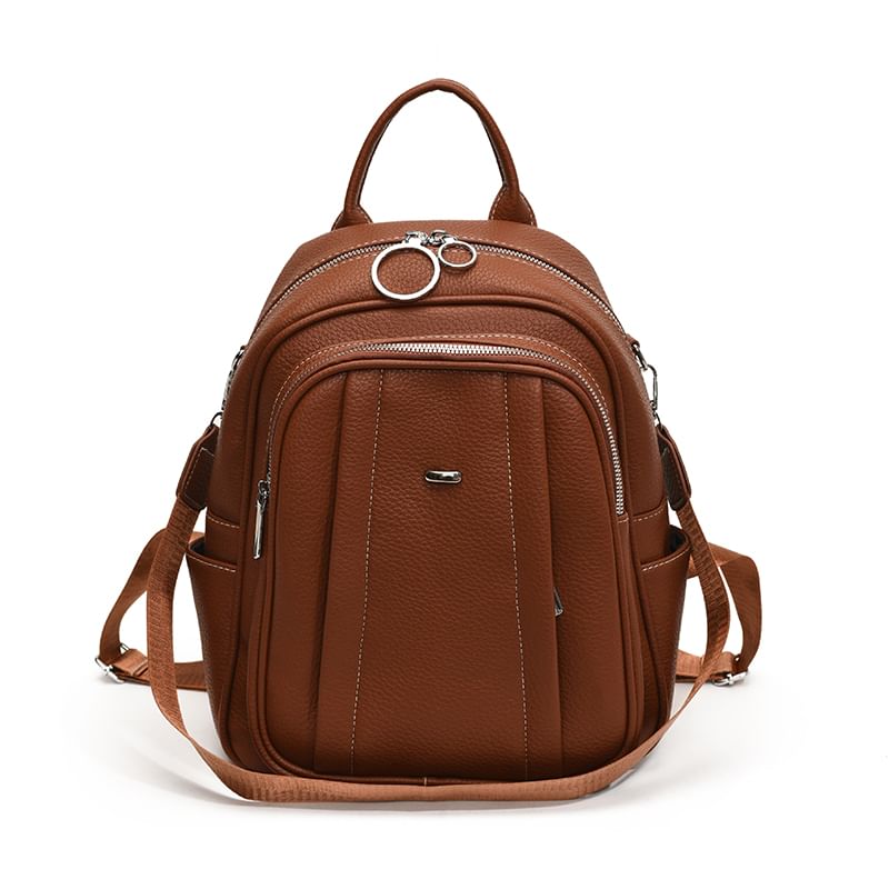 Multi-Pocket Faux Leather Backpack SpreePicky