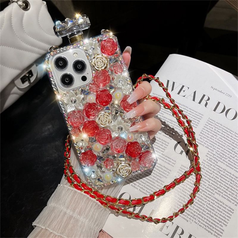 Rose Rhinestone Galaxy Lanyard Phone Case SpreePicky