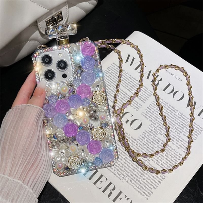 Rose Rhinestone Galaxy Lanyard Phone Case SpreePicky