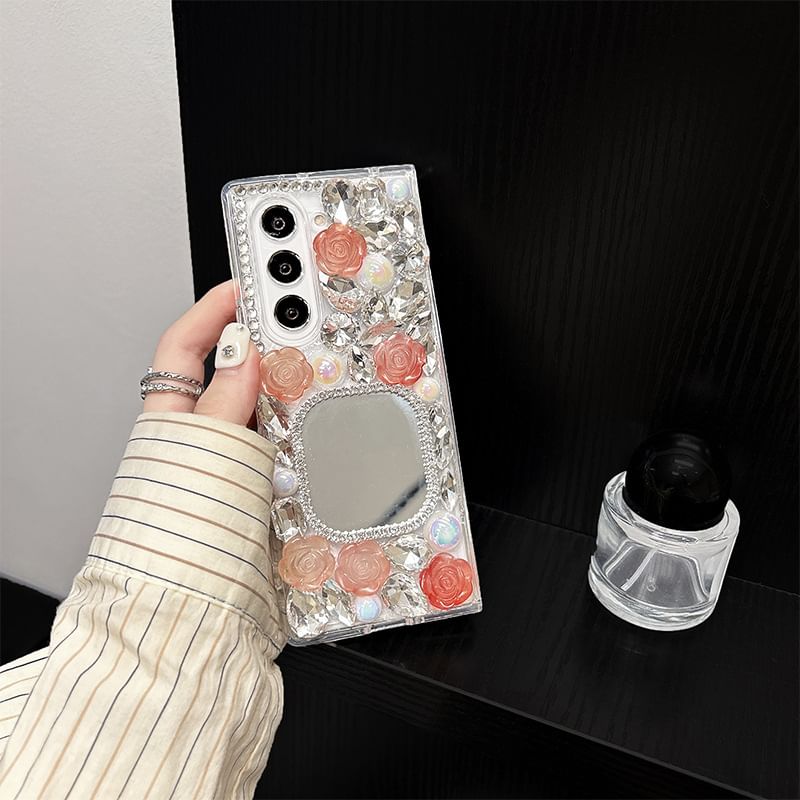 Rose Rhinestone Mirrored Phone Case SpreePicky