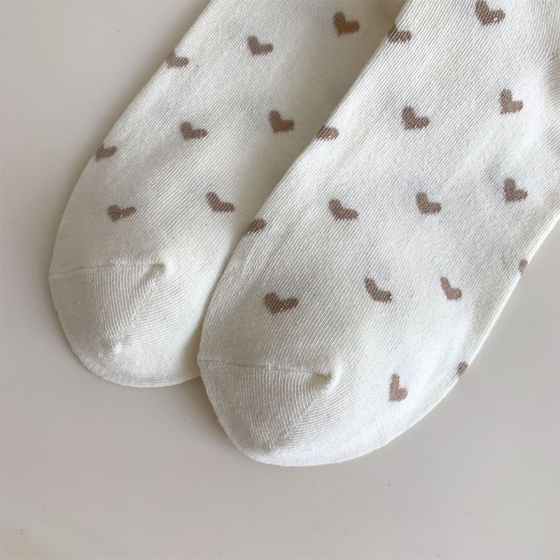 Heart Print Lettuce Edge Crew Socks SpreePicky