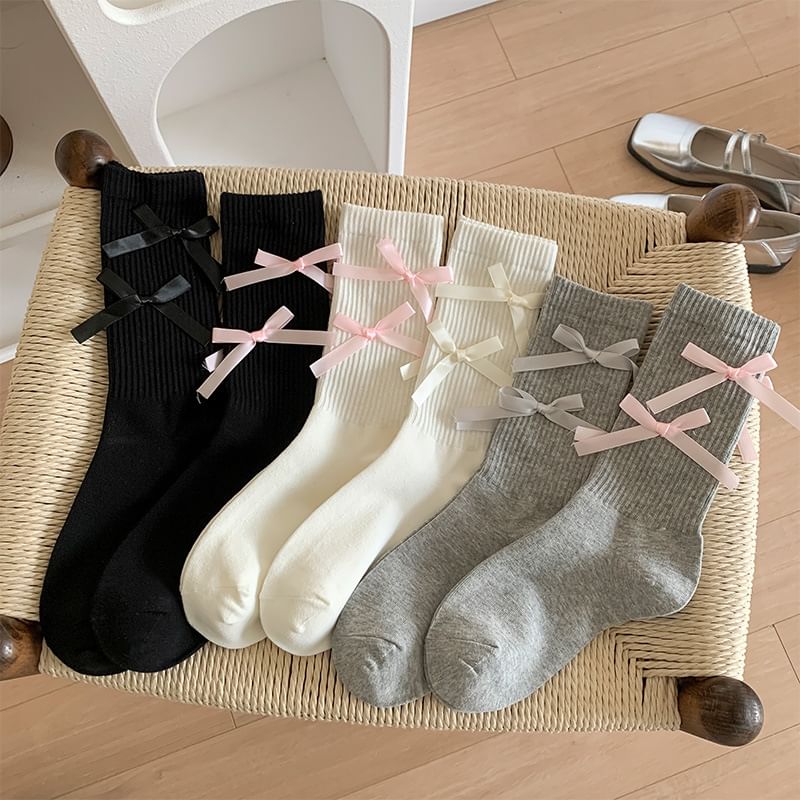 Plain Bow Ribbed Socks SpreePicky