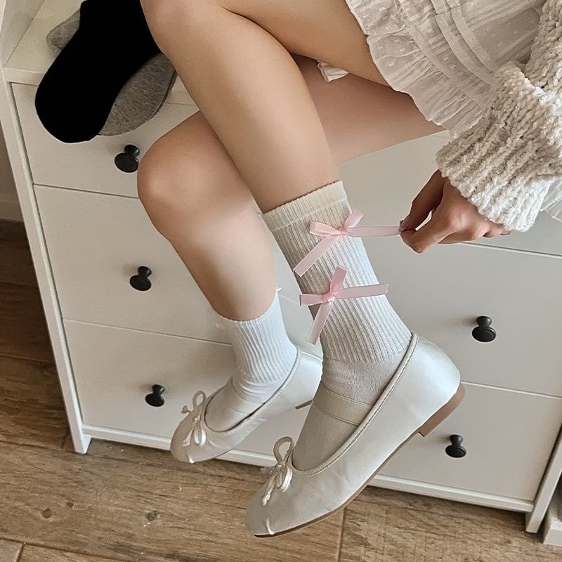 Plain Bow Ribbed Socks SpreePicky