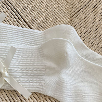 Plain Bow Ribbed Socks SpreePicky