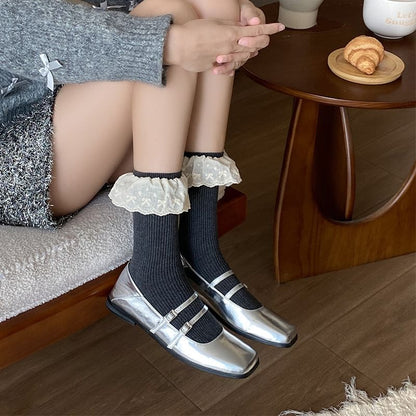 Plain Lace Trim Ribbed Socks SpreePicky