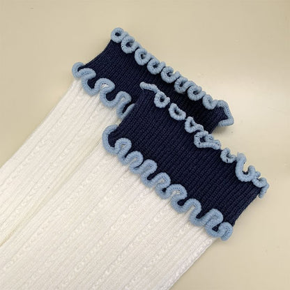 Two Tone Ribbed Lettuce Edge Socks SpreePicky