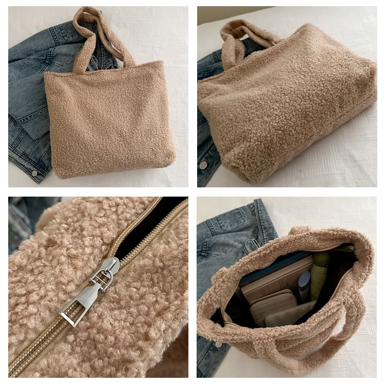 Plain Faux Shearling Tote Bag SpreePicky