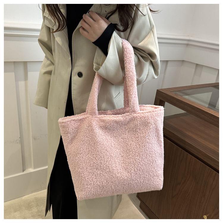 Plain Faux Shearling Tote Bag SpreePicky