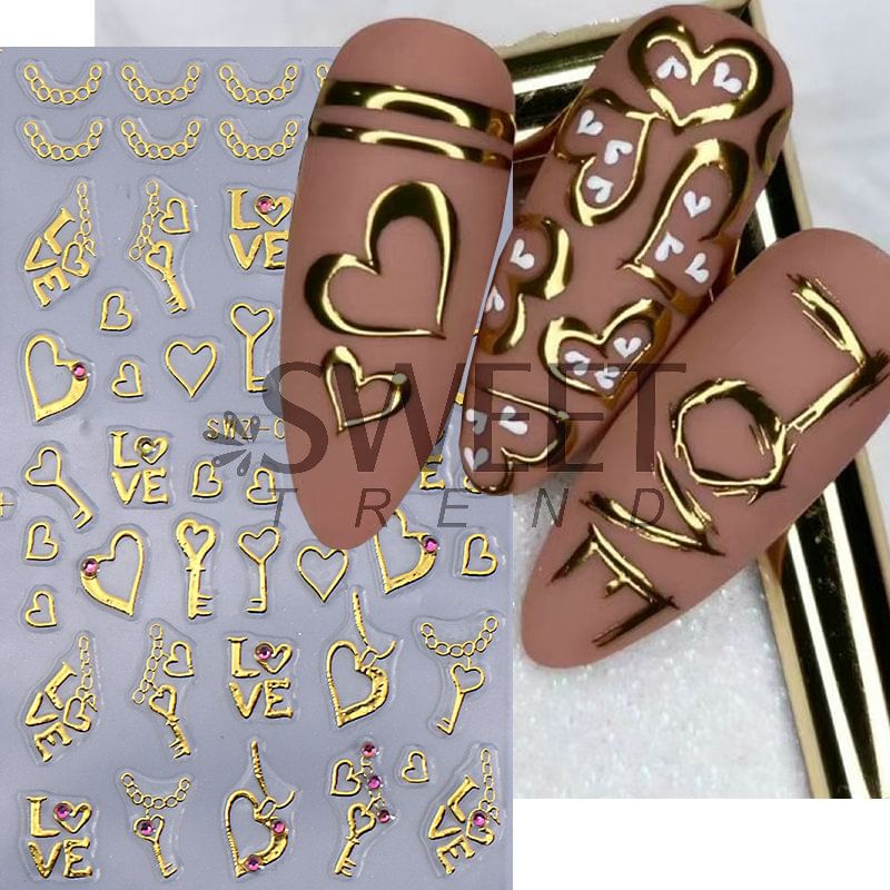 Key / Heart Metallic Nail Art Stickers SpreePicky